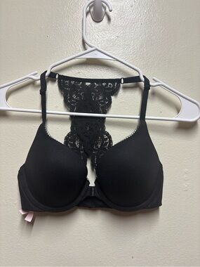 Victoria Secret Racerback black bra 32C front closure underwires